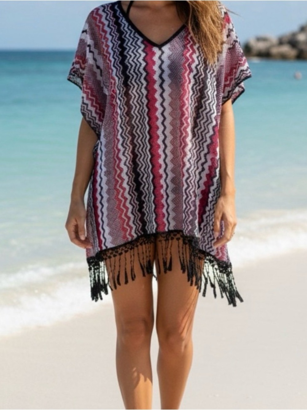 Women’s Miken Zigzag Patterned Cover-Up in Pink and Black, size small, nwt